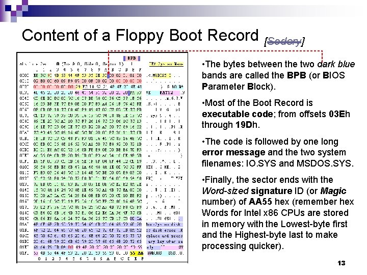 Content of a Floppy Boot Record [Sedory] • The bytes between the two dark