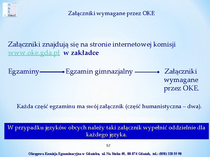 Załączniki wymagane przez OKE Załączniki znajdują się na stronie internetowej komisji www. oke. gda.