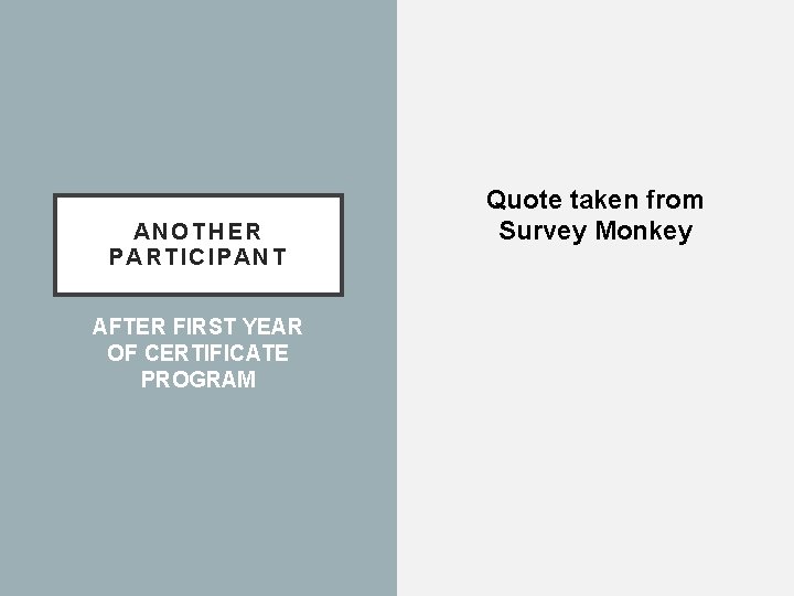 ANOTHER PARTICIPANT AFTER FIRST YEAR OF CERTIFICATE PROGRAM Quote taken from Survey Monkey 