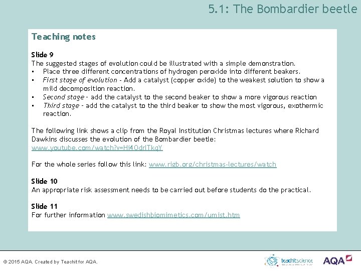 5. 1: The Bombardier beetle Teaching notes Slide 9 The suggested stages of evolution