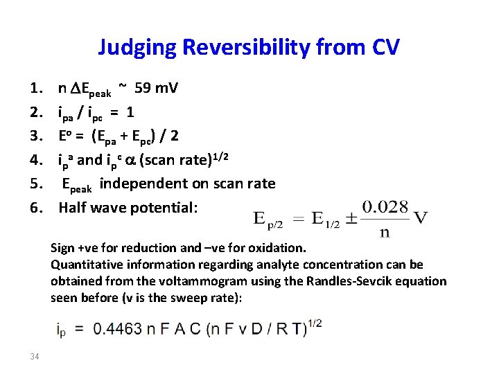 Judging Reversibility from CV 1. 2. 3. 4. 5. 6. n DEpeak ~ 59