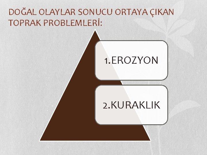 DOĞAL OLAYLAR SONUCU ORTAYA ÇIKAN TOPRAK PROBLEMLERİ: 1. EROZYON 2. KURAKLIK 