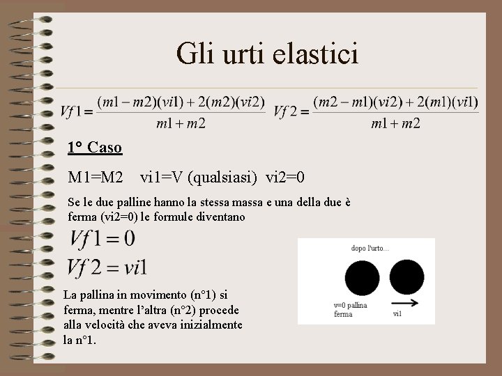 Gli urti elastici 1° Caso M 1=M 2 vi 1=V (qualsiasi) vi 2=0 Se