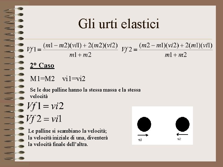 Gli urti elastici 2° Caso M 1=M 2 vi 1=vi 2 Se le due