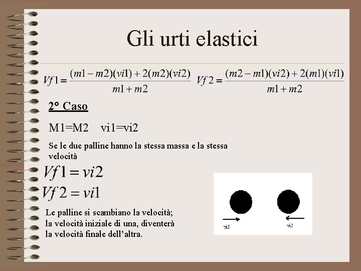 Gli urti elastici 2° Caso M 1=M 2 vi 1=vi 2 Se le due