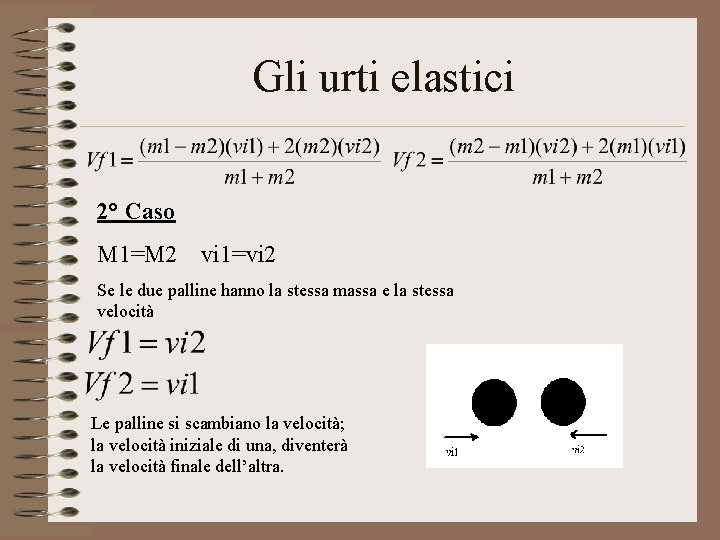 Gli urti elastici 2° Caso M 1=M 2 vi 1=vi 2 Se le due