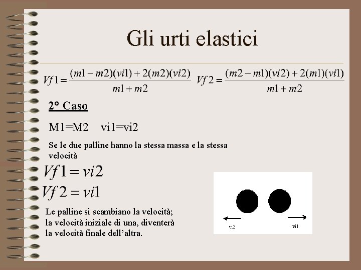 Gli urti elastici 2° Caso M 1=M 2 vi 1=vi 2 Se le due