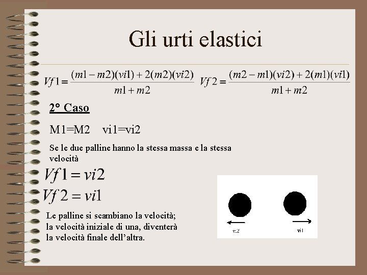 Gli urti elastici 2° Caso M 1=M 2 vi 1=vi 2 Se le due