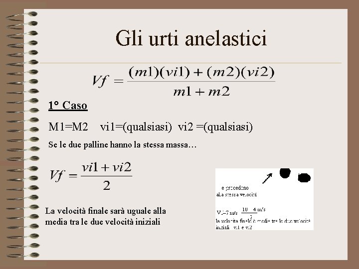 Gli urti anelastici 1° Caso M 1=M 2 vi 1=(qualsiasi) vi 2 =(qualsiasi) Se