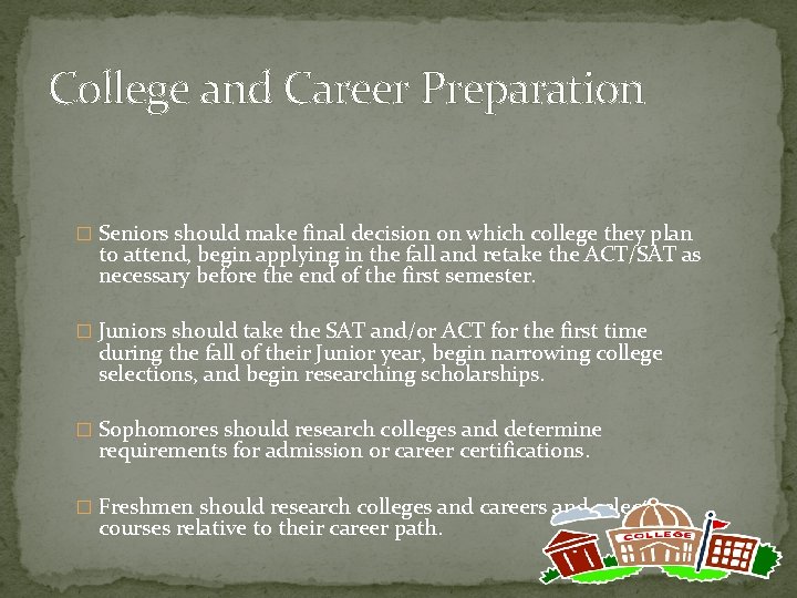 College and Career Preparation � Seniors should make final decision on which college they