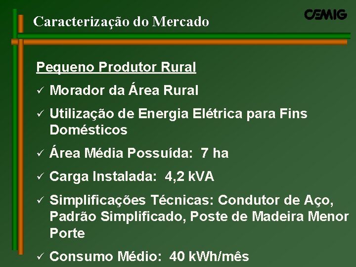 Caracterização do Mercado Pequeno Produtor Rural ü Morador da Área Rural ü Utilização de Caracterização do Mercado Pequeno Produtor Rural ü Morador da Área Rural ü Utilização de