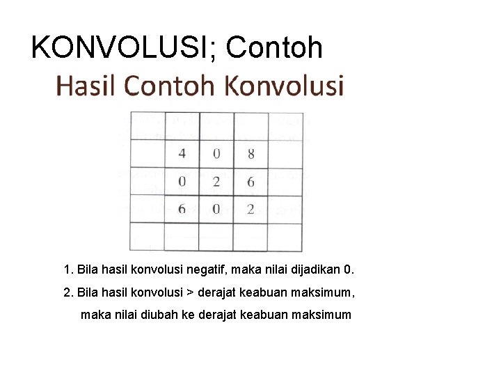 KONVOLUSI; Contoh 1. Bila hasil konvolusi negatif, maka nilai dijadikan 0. 2. Bila hasil