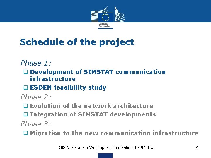 Schedule of the project q Phase 1: q Development of SIMSTAT communication infrastructure q