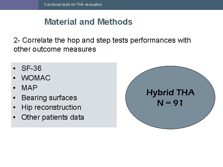Functional tests for THA evaluation Material and Methods 2 - Correlate the hop and
