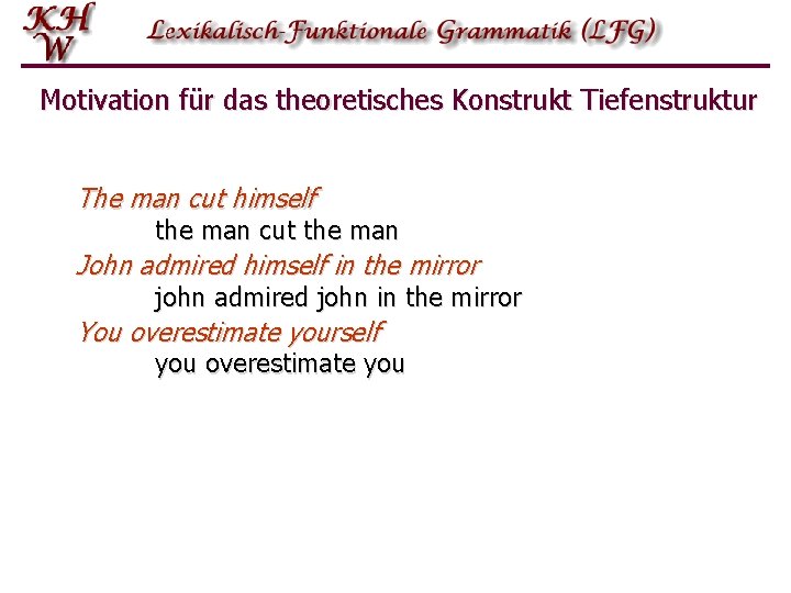 Motivation für das theoretisches Konstrukt Tiefenstruktur The man cut himself the man cut the Motivation für das theoretisches Konstrukt Tiefenstruktur The man cut himself the man cut the