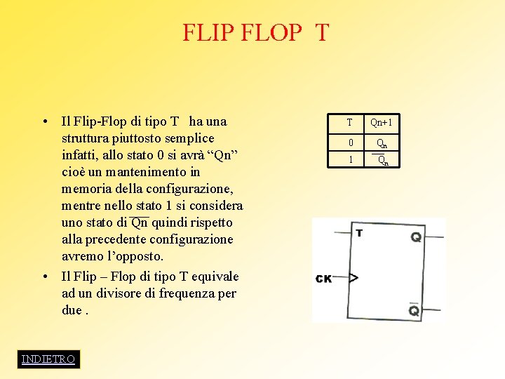 FLIP FLOP T • Il Flip-Flop di tipo T ha una struttura piuttosto semplice