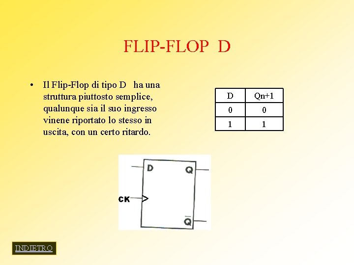 FLIP-FLOP D • Il Flip-Flop di tipo D ha una struttura piuttosto semplice, qualunque