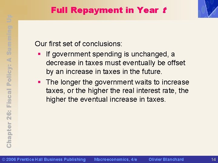 Chapter 26: Fiscal Policy: A Summing Up Full Repayment in Year t Our first