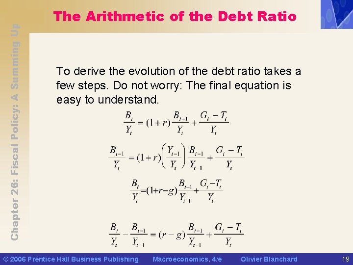 Chapter 26: Fiscal Policy: A Summing Up The Arithmetic of the Debt Ratio To