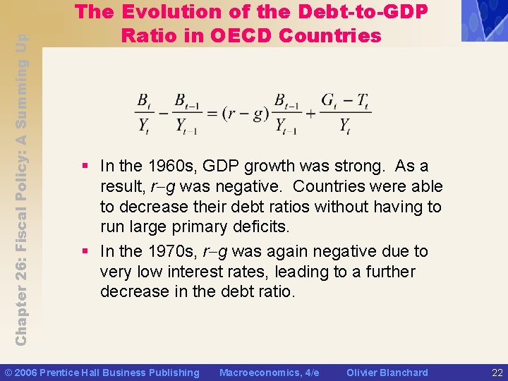 Chapter 26: Fiscal Policy: A Summing Up The Evolution of the Debt-to-GDP Ratio in