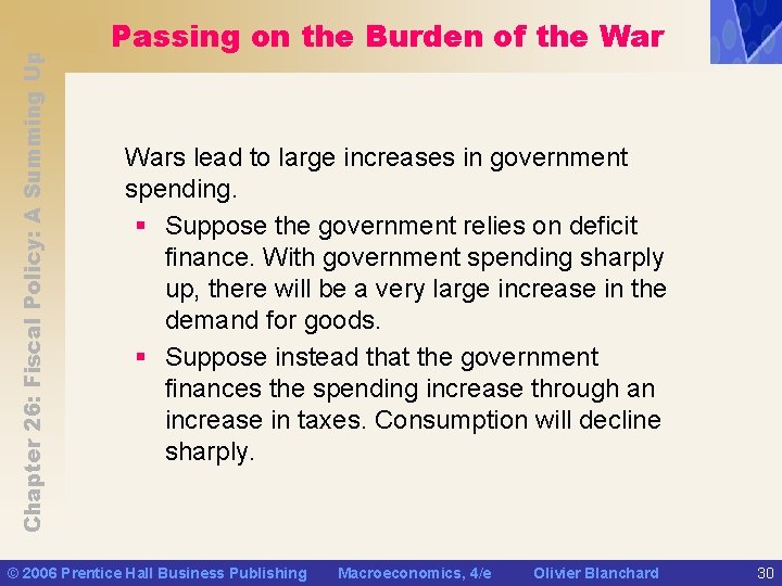 Chapter 26: Fiscal Policy: A Summing Up Passing on the Burden of the Wars