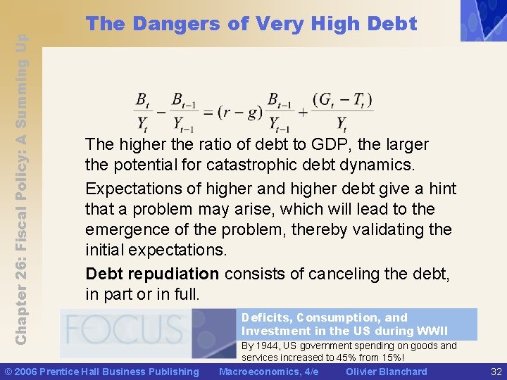 Chapter 26: Fiscal Policy: A Summing Up The Dangers of Very High Debt The