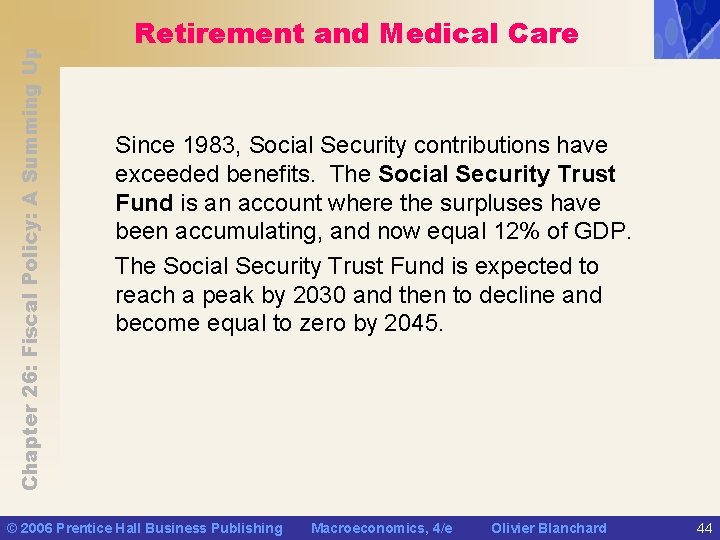 Chapter 26: Fiscal Policy: A Summing Up Retirement and Medical Care Since 1983, Social