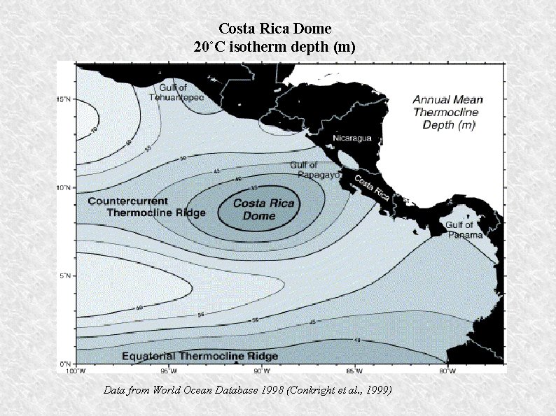 Costa Rica Dome 20˚C isotherm depth (m) Data from World Ocean Database 1998 (Conkright Costa Rica Dome 20˚C isotherm depth (m) Data from World Ocean Database 1998 (Conkright