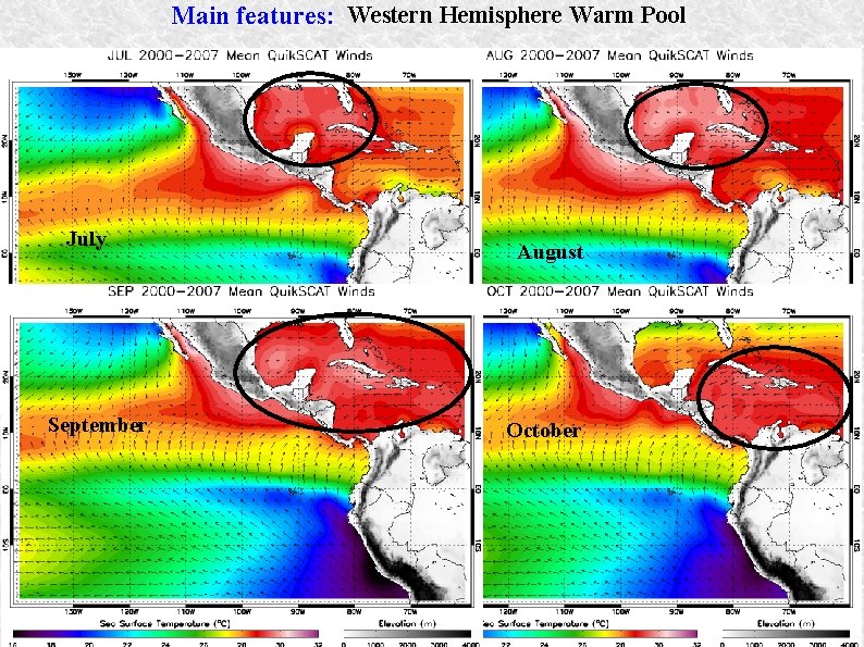 Main features: Western Hemisphere Warm Pool July September August October 