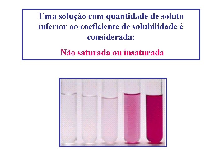 Uma solução com quantidade de soluto inferior ao coeficiente de solubilidade é considerada: Não
