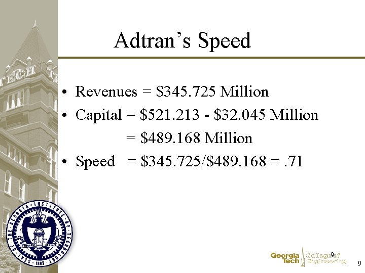 Adtran’s Speed • Revenues = $345. 725 Million • Capital = $521. 213 - Adtran’s Speed • Revenues = $345. 725 Million • Capital = $521. 213 -