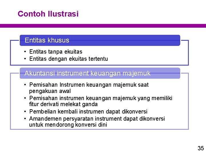 Contoh Ilustrasi Entitas khusus • Entitas tanpa ekuitas • Entitas dengan ekuitas tertentu Akuntansi