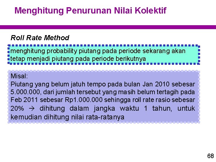 Menghitung Penurunan Nilai Kolektif Roll Rate Method menghitung probability piutang pada periode sekarang akan