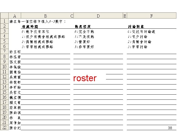 問卷 roster 38 