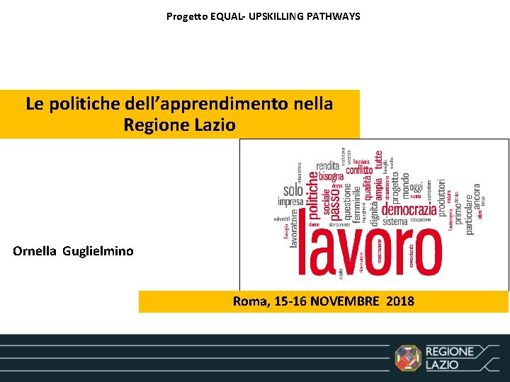 Progetto EQUAL- UPSKILLING PATHWAYS Le politiche dell’apprendimento nella Regione Lazio Ornella Guglielmino Roma, 15