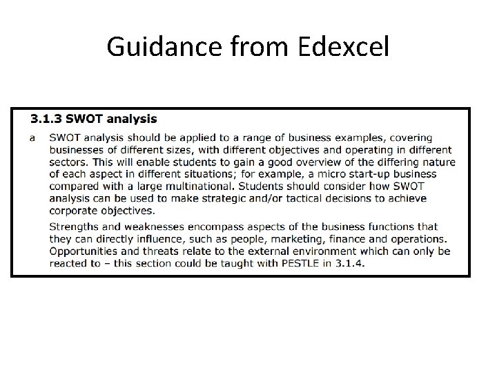 Guidance from Edexcel 