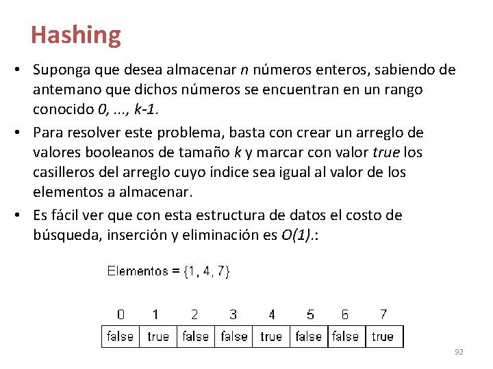 Hashing • Suponga que desea almacenar n números enteros, sabiendo de antemano que dichos Hashing • Suponga que desea almacenar n números enteros, sabiendo de antemano que dichos