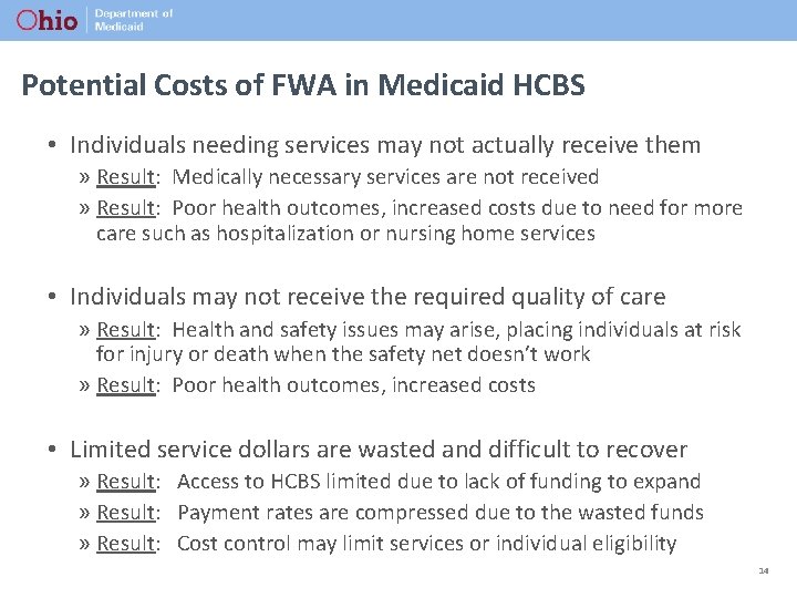 Potential Costs of FWA in Medicaid HCBS • Individuals needing services may not actually