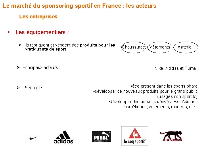 Le marché du sponsoring sportif en France : les acteurs Les entreprises • Les