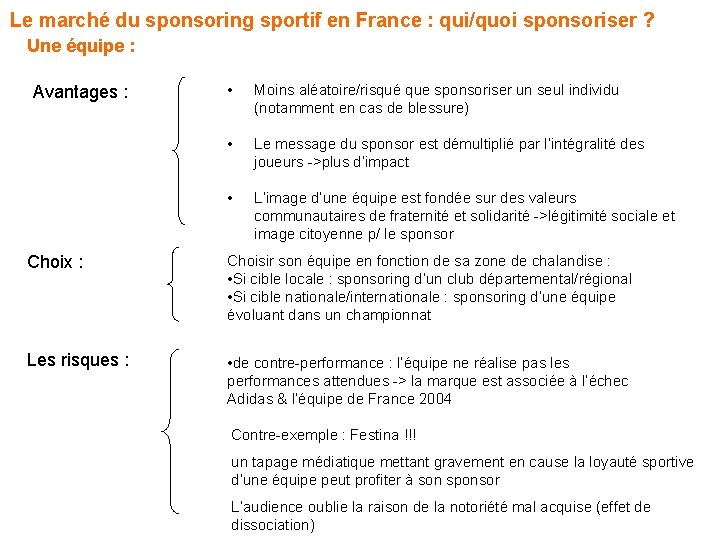 Le marché du sponsoring sportif en France : qui/quoi sponsoriser ? Une équipe :