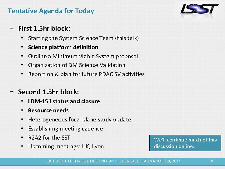 Tentative Agenda for Today − First 1. 5 hr block: • • • Starting