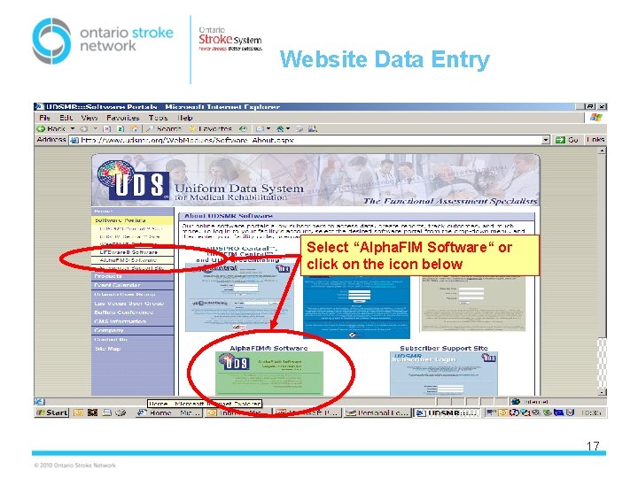 Website Data Entry Select “Alpha. FIM Software“ or click on the icon below 17