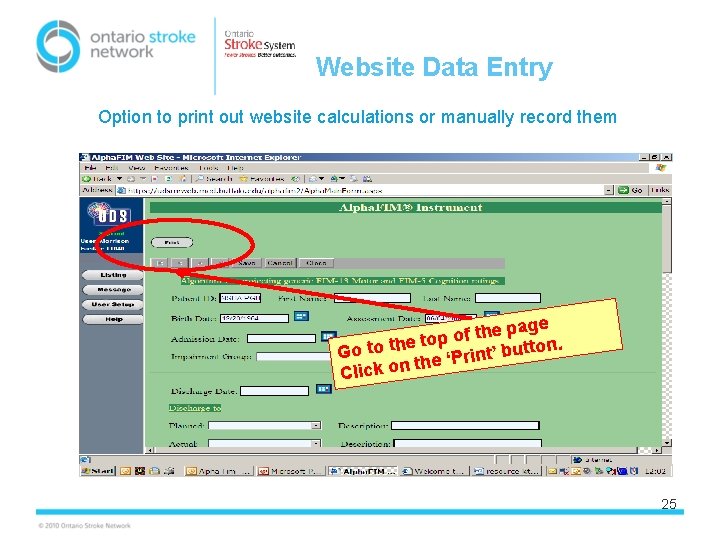Website Data Entry Option to print out website calculations or manually record them page