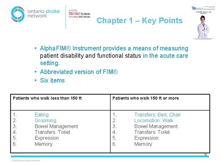 Chapter 1 – Key Points • Alpha. FIM® Instrument provides a means of measuring