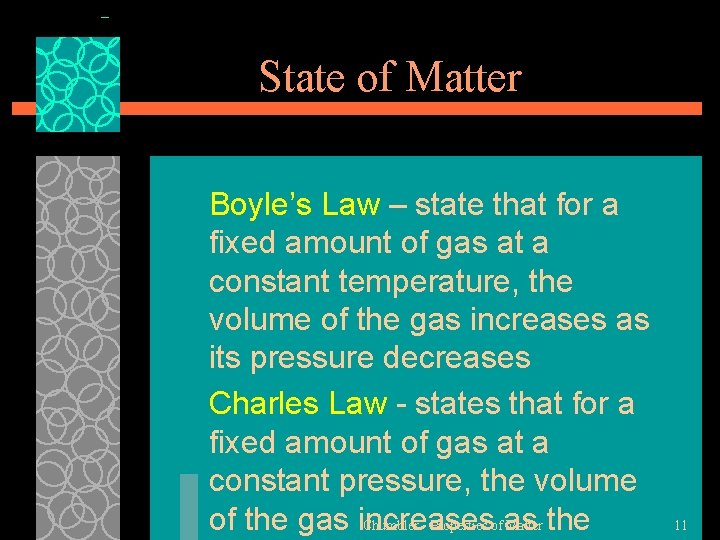 State of Matter Boyle’s Law – state that for a fixed amount of gas