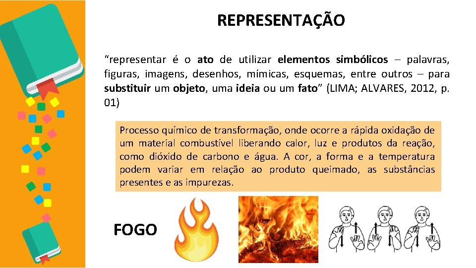 REPRESENTAÇÃO “representar é o ato de utilizar elementos simbólicos – palavras, figuras, imagens, desenhos,