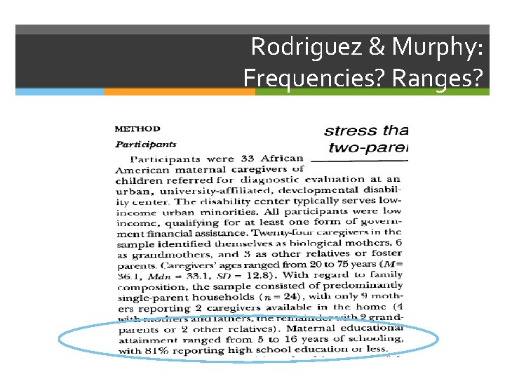 Rodriguez & Murphy: Frequencies? Ranges? 