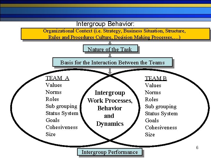 Intergroup Behavior: Organizational Context (i. e. Strategy, Business Situation, Structure, Rules and Procedures Culture,