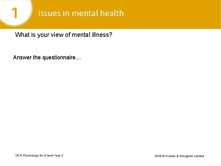 Issues in mental health What is your view of mental illness? Answer the questionnaire…