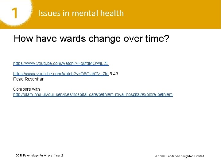 Issues in mental health How have wards change over time? https: //www. youtube. com/watch?